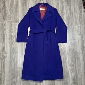 VTG 1970's Jimmy Hourihan Ireland Cobalt Blue Wool Mohair Full Length Coat Sz M